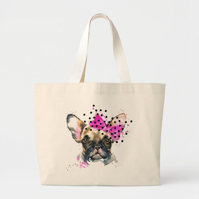 Grand Tote Bag Chien de Taureau de Français de Cutie (Devant)