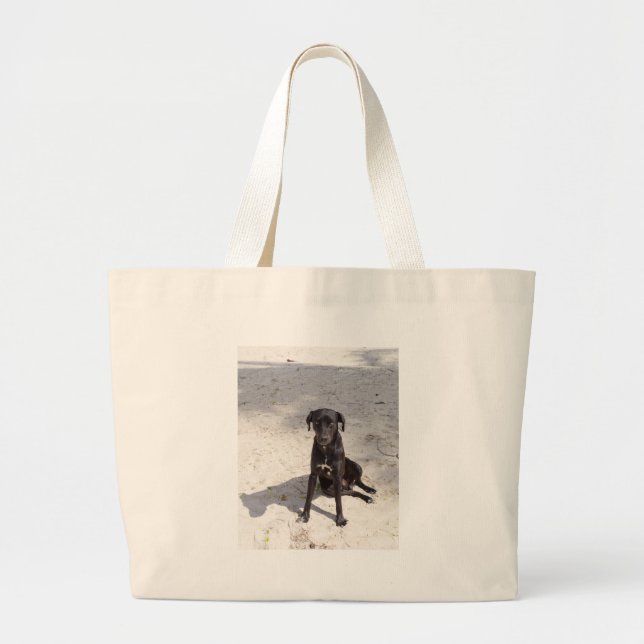 Grand Tote Bag Chien noir avec un mauvais œil (Devant)