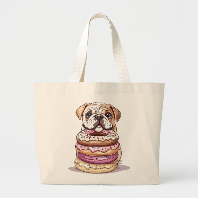 Grand Tote Bag Chiens de taureau anglais saupoudrés de beignets (Devant)