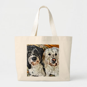 Grand Tote Bag Chiens Golden Doodle noirs et blancs souriants