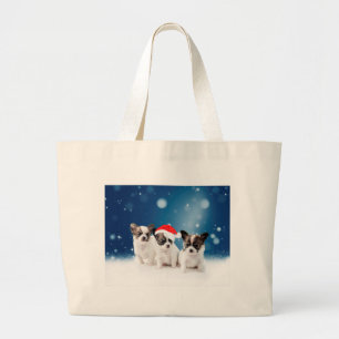 Grand Tote Bag Chihuahua Chiuppies mignonnes avec Noël du Père No