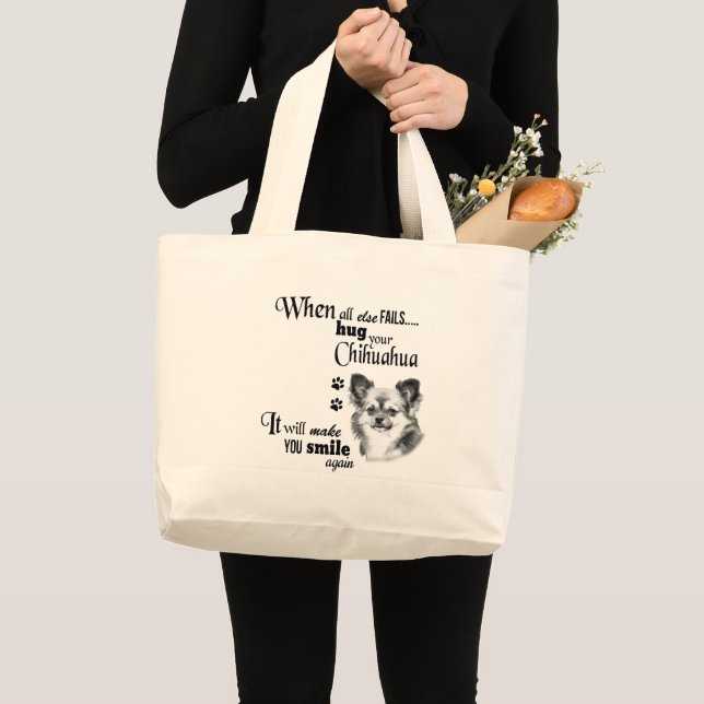 Grand Tote Bag Chihuahua long cheveux moderne mignon race slogan (Devant (produit))
