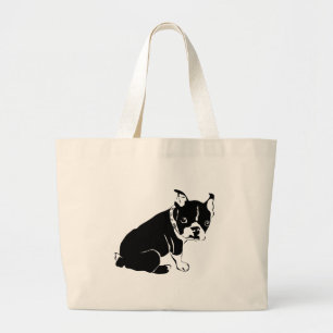 Grand Tote Bag Chiot noir et blanc mignon de bouledogue français