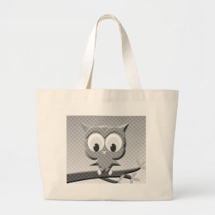 Grand Tote Bag Chouette À Papier En Noir Et Blanc