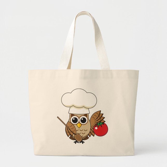 Grand Tote Bag Chouette de cuisine mignonne dessin animé (Devant)