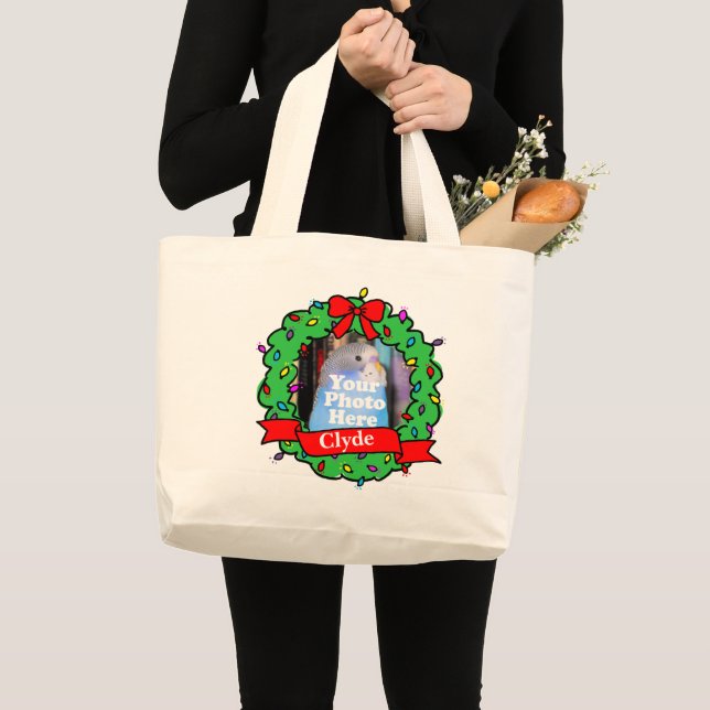 Grand Tote Bag Christmas Bird Photo Wreath (Devant (produit))