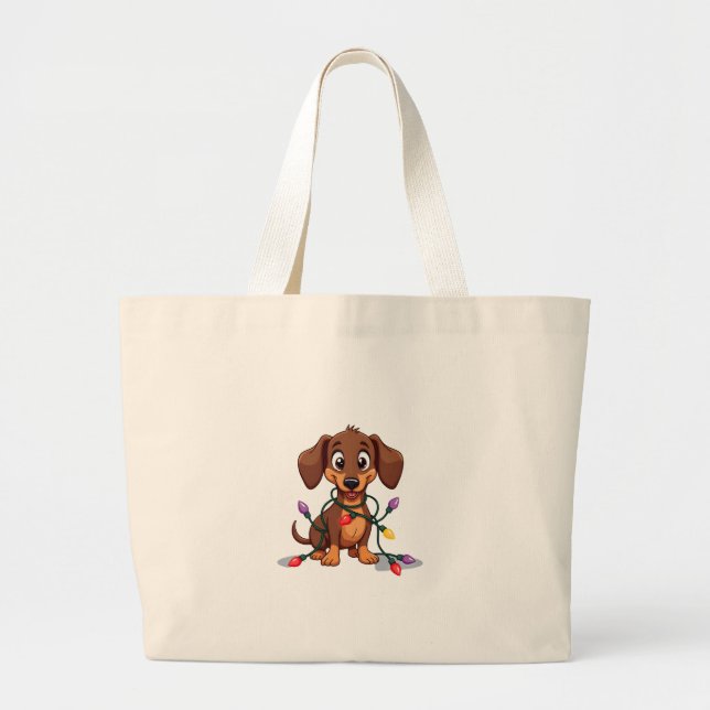 Grand Tote Bag Christmas Dachshund Lights (2) (Devant)