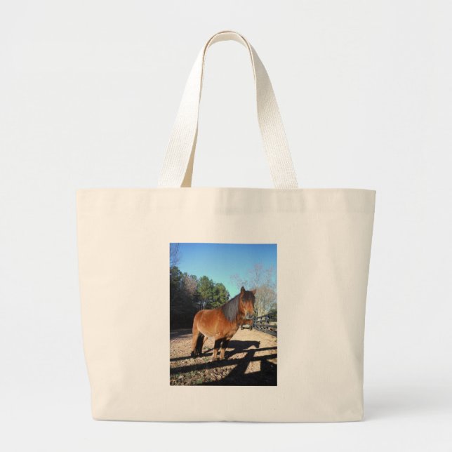 Grand Tote Bag Ciel turquoise de poney Brown (Devant)