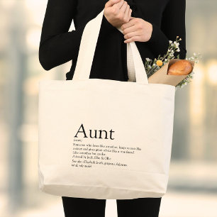 Grand Tote Bag Citation de définition de tante moderne noir et bl