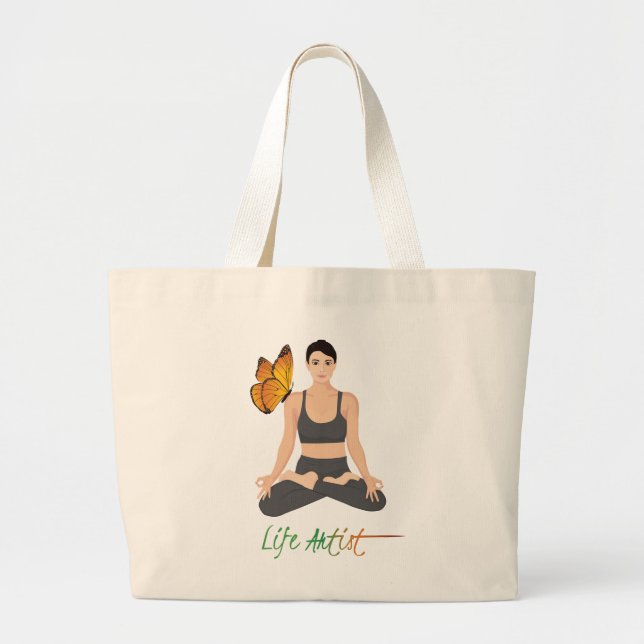 Grand Tote Bag Citation de l'artiste Yoga Vie Papillon auto-améli (Devant)