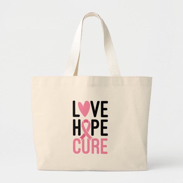 Grand Tote Bag Citation de ruban de rose de traitement d'espoir (Devant)