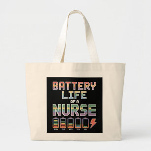 Grand Tote Bag Citation drôle sur la vie de batterie d'infirmière