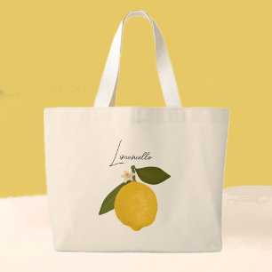 Grand Tote Bag Citron jaune avec feuilles vertes Agrumes frais