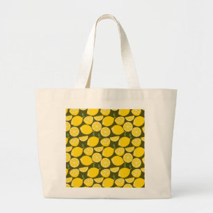 Grand Tote Bag Citrons jaunes et motif vert olive : Citrus modern