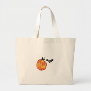 Grand Tote Bag Citrouille avec chauve-souris grise