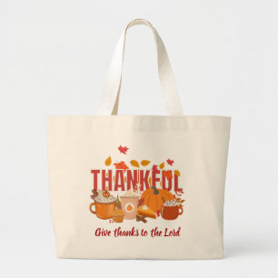 Grand Tote Bag Citrouille chrétien JE REMERCIE Thanksgiving