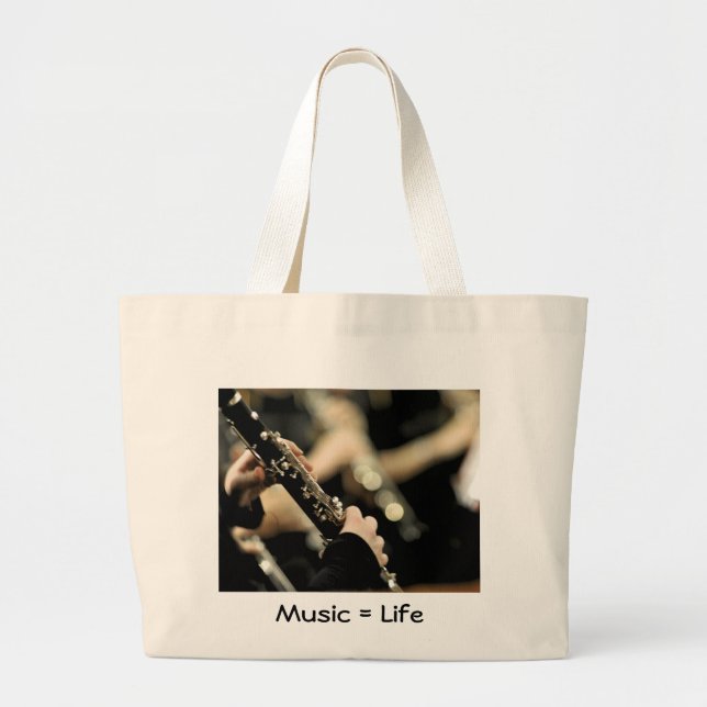Grand Tote Bag Clarinette - musique = vie (Devant)