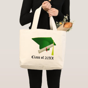 Grand Tote Bag Classe de 20XX Graduation Casquette vert et diplôm