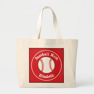 Grand Tote Bag Classique Baseball Maman Rouge Blanc Personnalisé