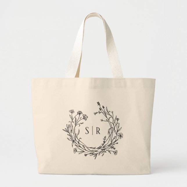 Grand Tote Bag Classy Floral Monogram Wedding Welcome Guest (Devant)