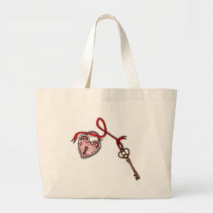 Grand Tote Bag Clé de mon coeur ~ Rouge