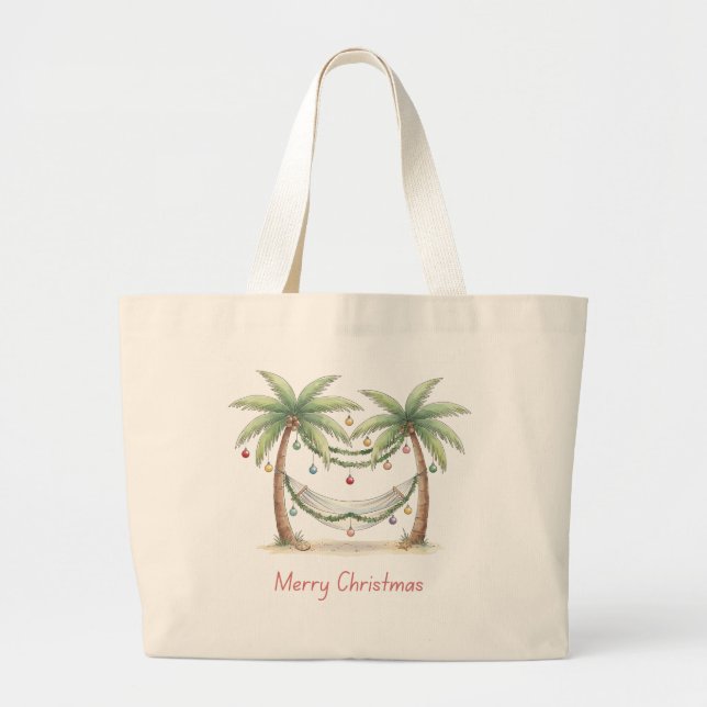 Grand Tote Bag Coastal Christmas Palm Trees With Hammock (Devant)