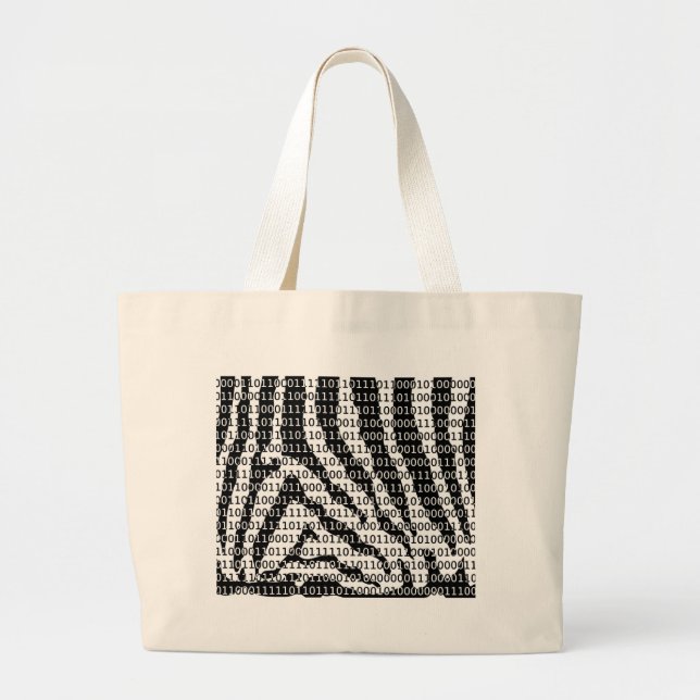 Grand Tote Bag Code binaire Zebra noir et blanc (Devant)