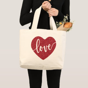 Grand Tote Bag Coeur d'amour Parties scintillant rouge   Saint Va