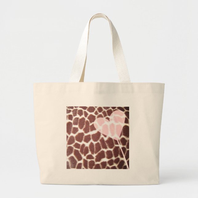Grand Tote Bag Coeur d'impression de girafe (Devant)