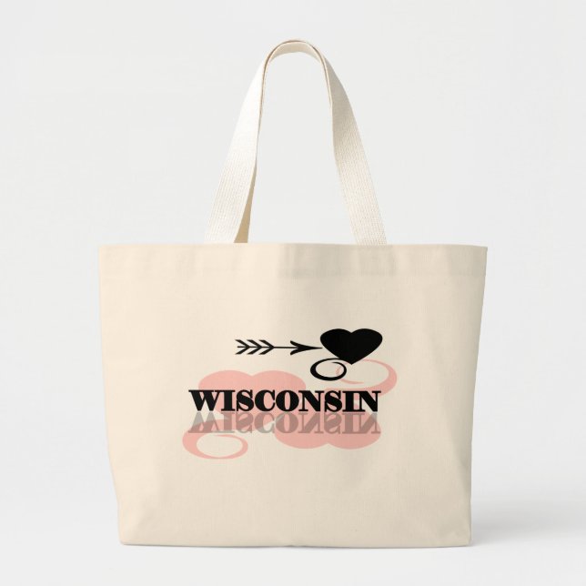 Grand Tote Bag Coeur rose le Wisconsin (Devant)