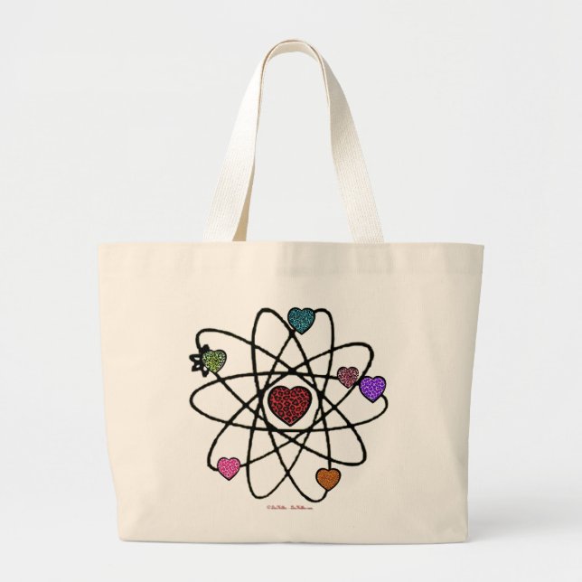 Grand Tote Bag Coeurs Empreintes de léopard de Valentine atomique (Devant)