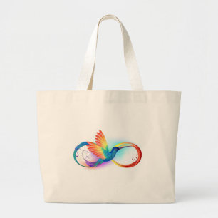 Grand Tote Bag Colibri arc-en-ciel avec symbole Infinity