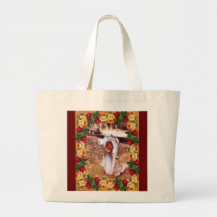 Grand Tote Bag Collage vintage Retro avec dentelle et fleurs