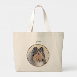 Grand Tote Bag Collie Painting Rough Tricolor Original Chien Art