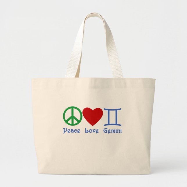 Grand Tote Bag Conception astrologique de Gémeaux d'amour de paix (Devant)