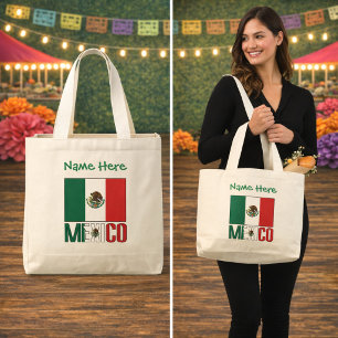 Grand Tote Bag Conception de drapeau du Mexique personnalisée