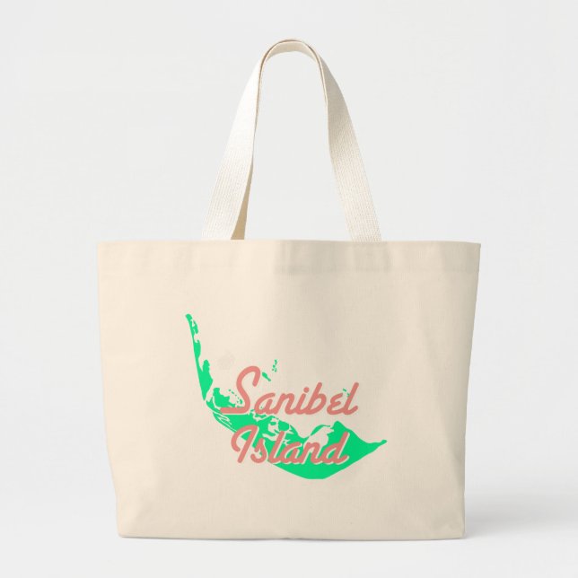 Grand Tote Bag Conception d'ensemble de carte d'île de Sanibel (Devant)