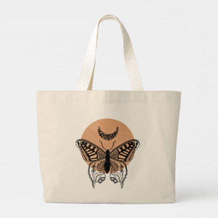 Grand Tote Bag Conception des papillons, du soleil et de la lune