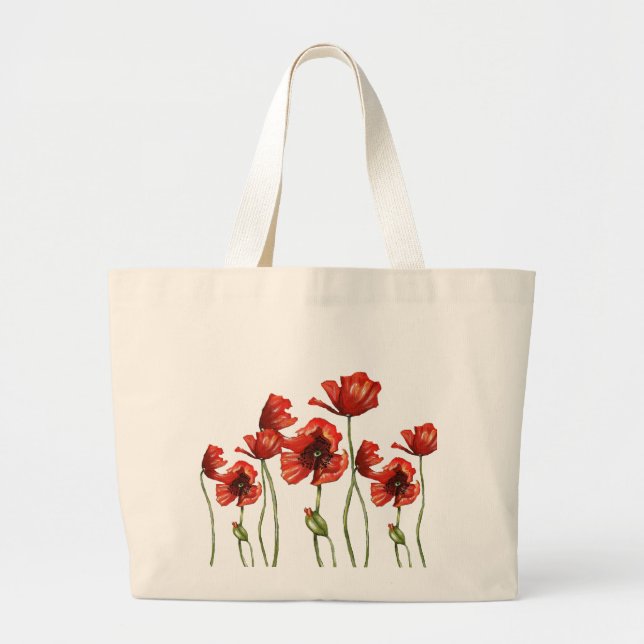 Grand Tote Bag Conception florale de pavots rouges (Devant)