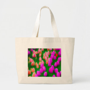 Grand Tote Bag Conception florale de tulipe rose et orange