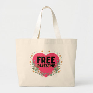 Grand Tote Bag conception graphique du coeur rose de la Palestine