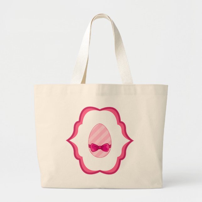 Grand Tote Bag Conception rayée rose mignonne d'oeuf de pâques (Devant)
