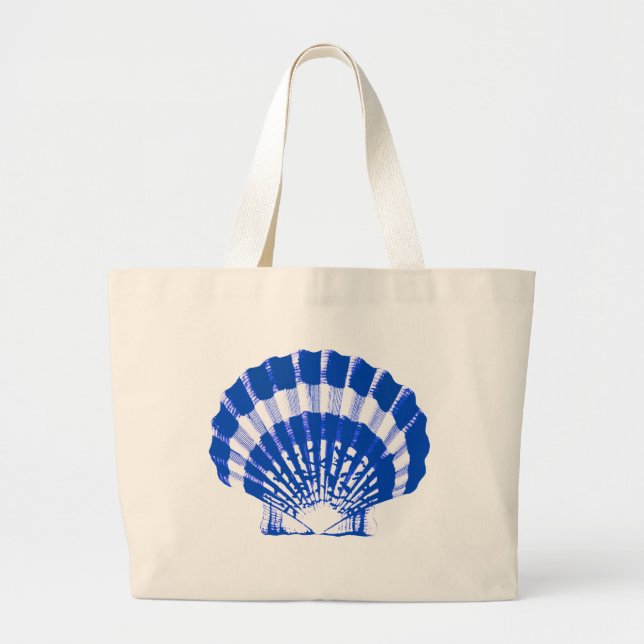 Grand Tote Bag Coquillage - bleu cobalt et blanc (Devant)