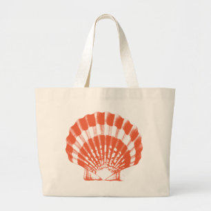 Grand Tote Bag Coquillage - corail orange et blanc