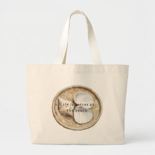Grand Tote Bag Coquillages de plage Cœur 