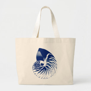 Grand Tote Bag Coquille de Nautilus - bleu marine et blanc