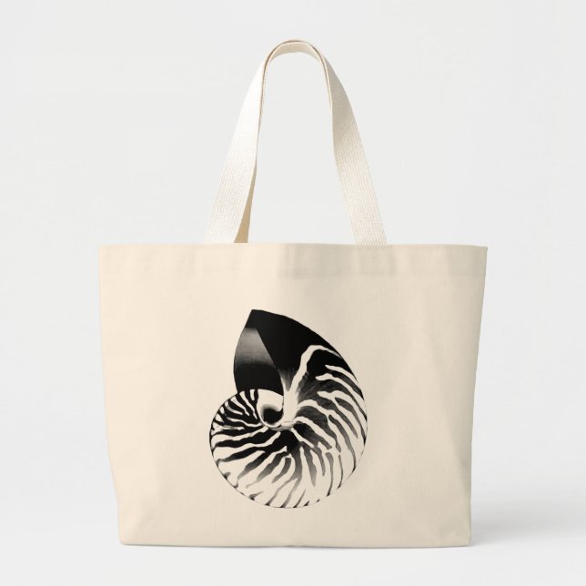 Grand Tote Bag Coquille de Nautilus - noir, gris et blanc (Devant)