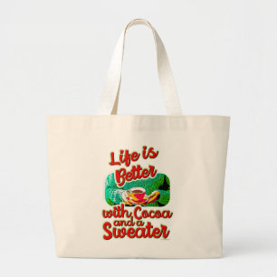 Grand Tote Bag Cosy Life is Better Cocoa Fun Holiday Sweat