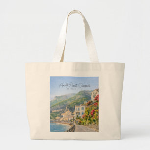 Grand Tote Bag Côte d'Amalfi Aquarelle Souvenir de Voyage Romanti