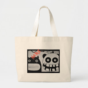 GRAND TOTE BAG COTTON BAG HEUREUX MONSTER FOURRE-TOUT AVEC NOM